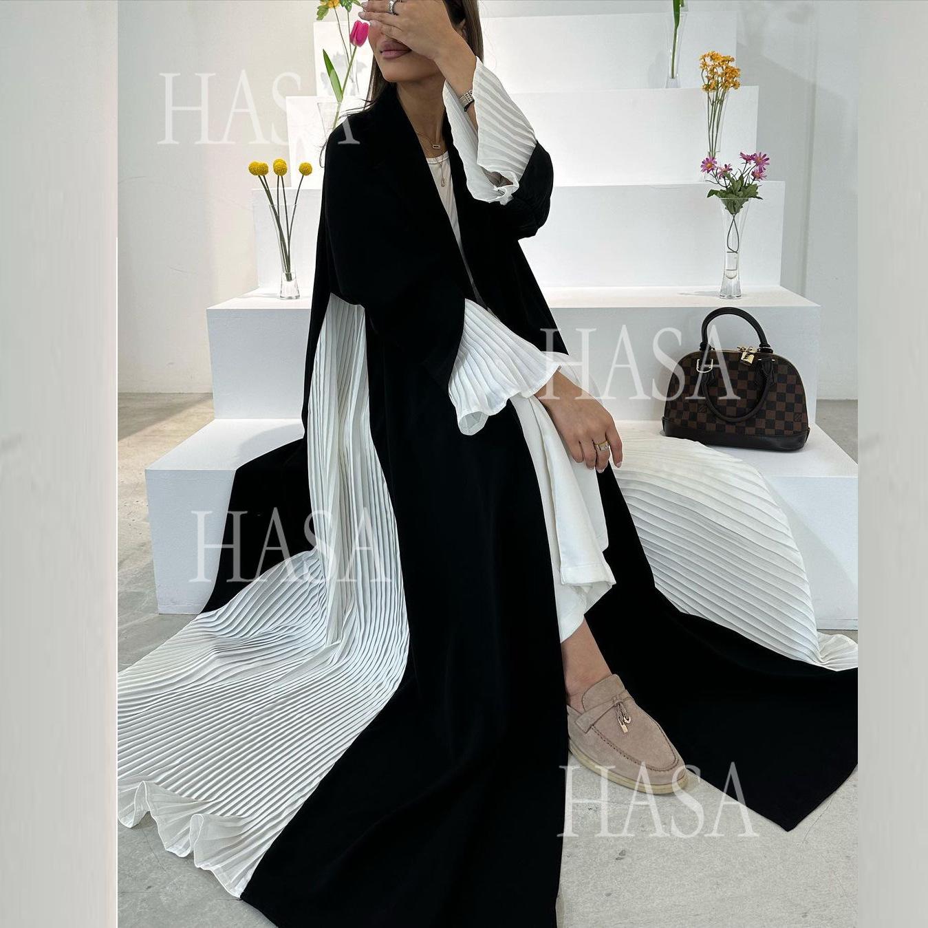 LM6567 Abaya Long Cardigan Coat with Pleated Panels
