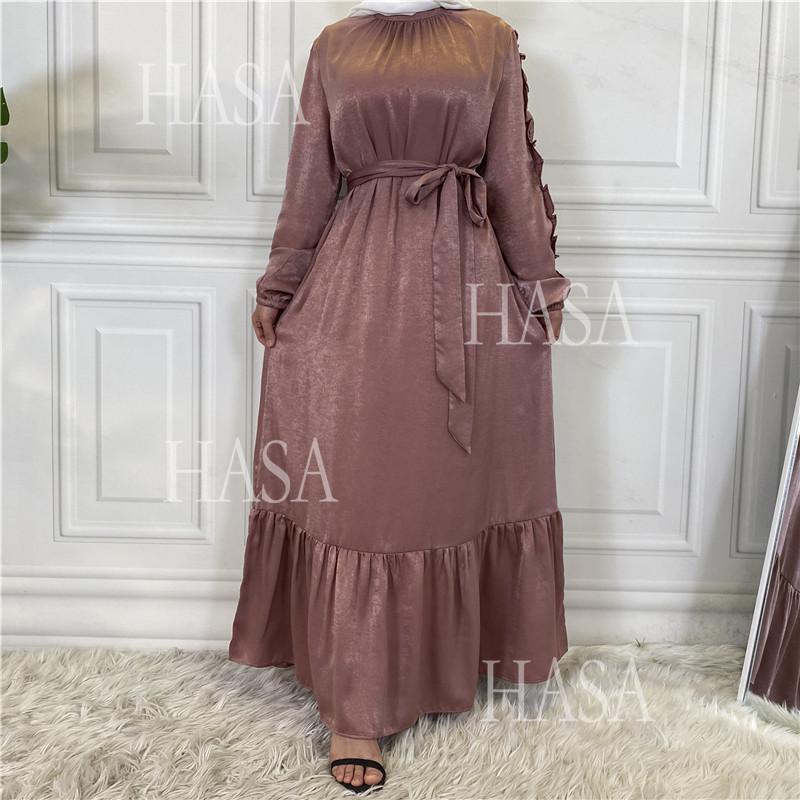 LM6591 Solid Color Turtleneck Long Sleeve Dress with Pleated Waistband