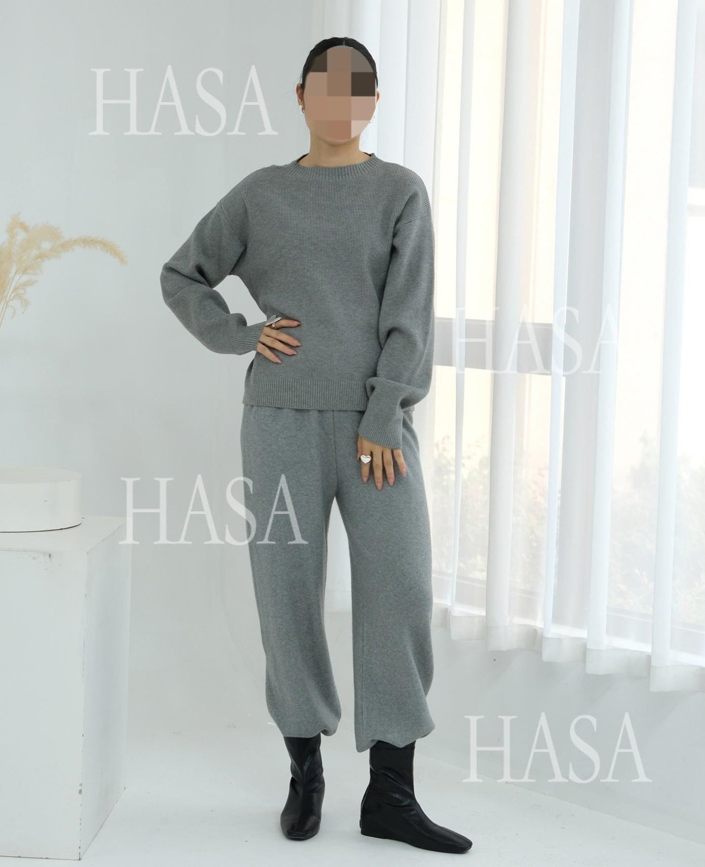 LM6595 Autumn and Winter Thickened Knitted Suit (Not Including Headscarf) | Simple Solid Color Two-Piece Suit