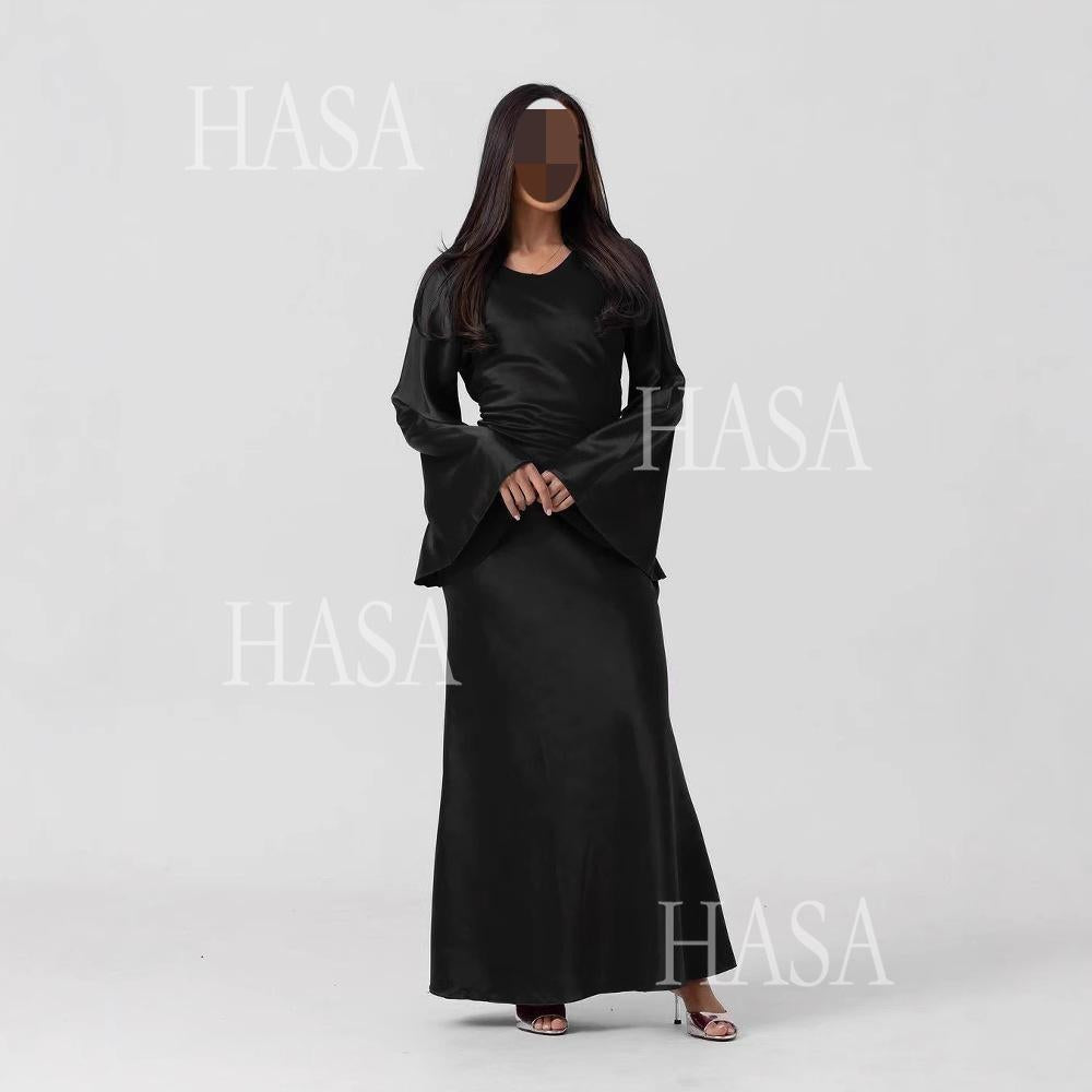 LUMAYA6491 Elegant Bell Sleeve Maxi Dress