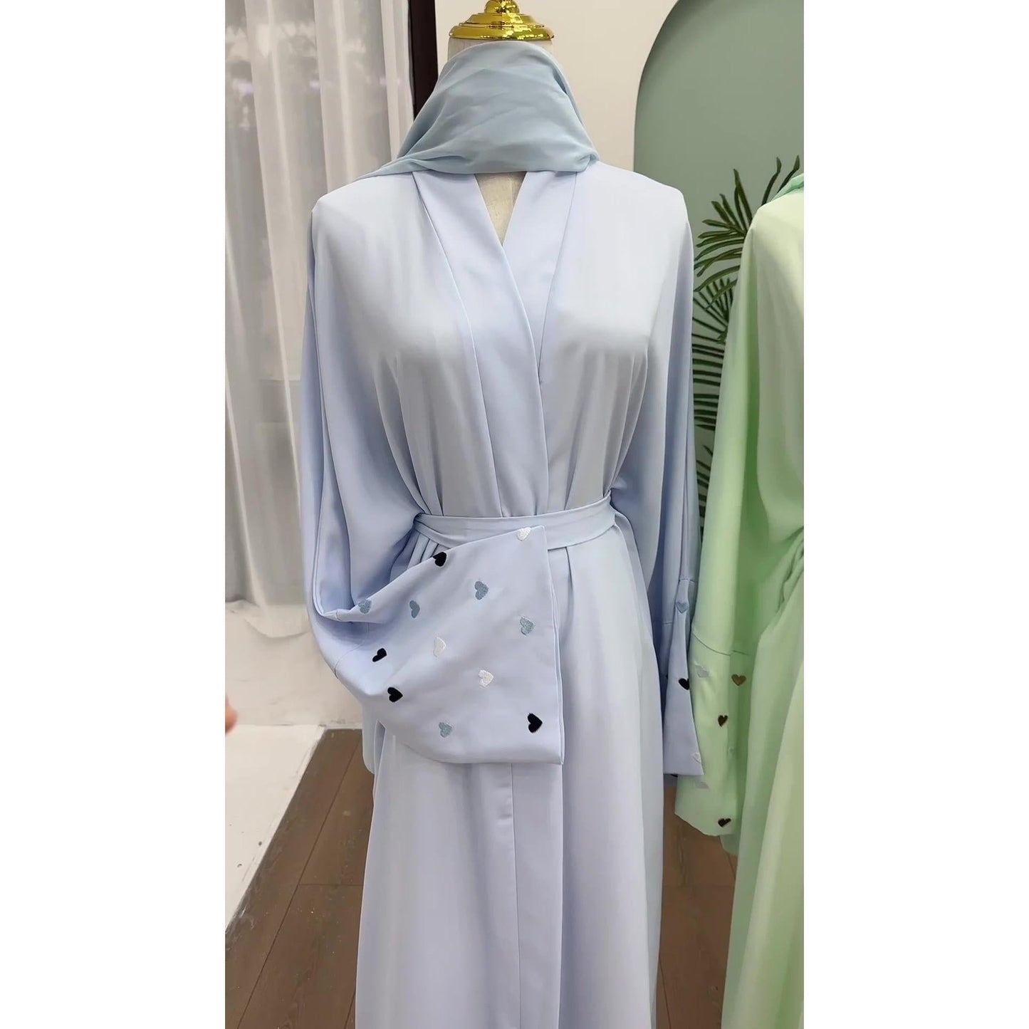 LM1502 Macaroon Color Summer Thin Sleeve Heart Embroidered Robe Cardigan