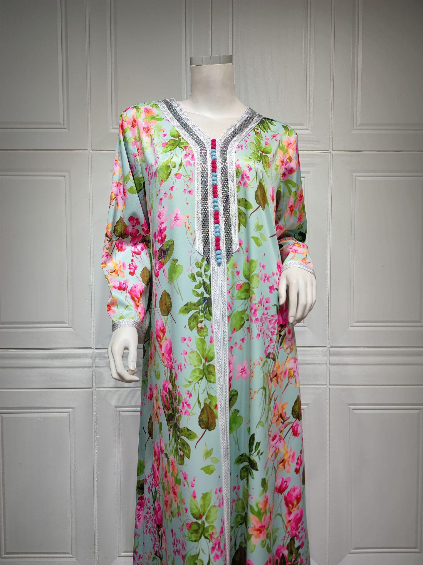 LUMAYA LUMAYA1075 Abaya Robe New Printed Rhinestone Dress