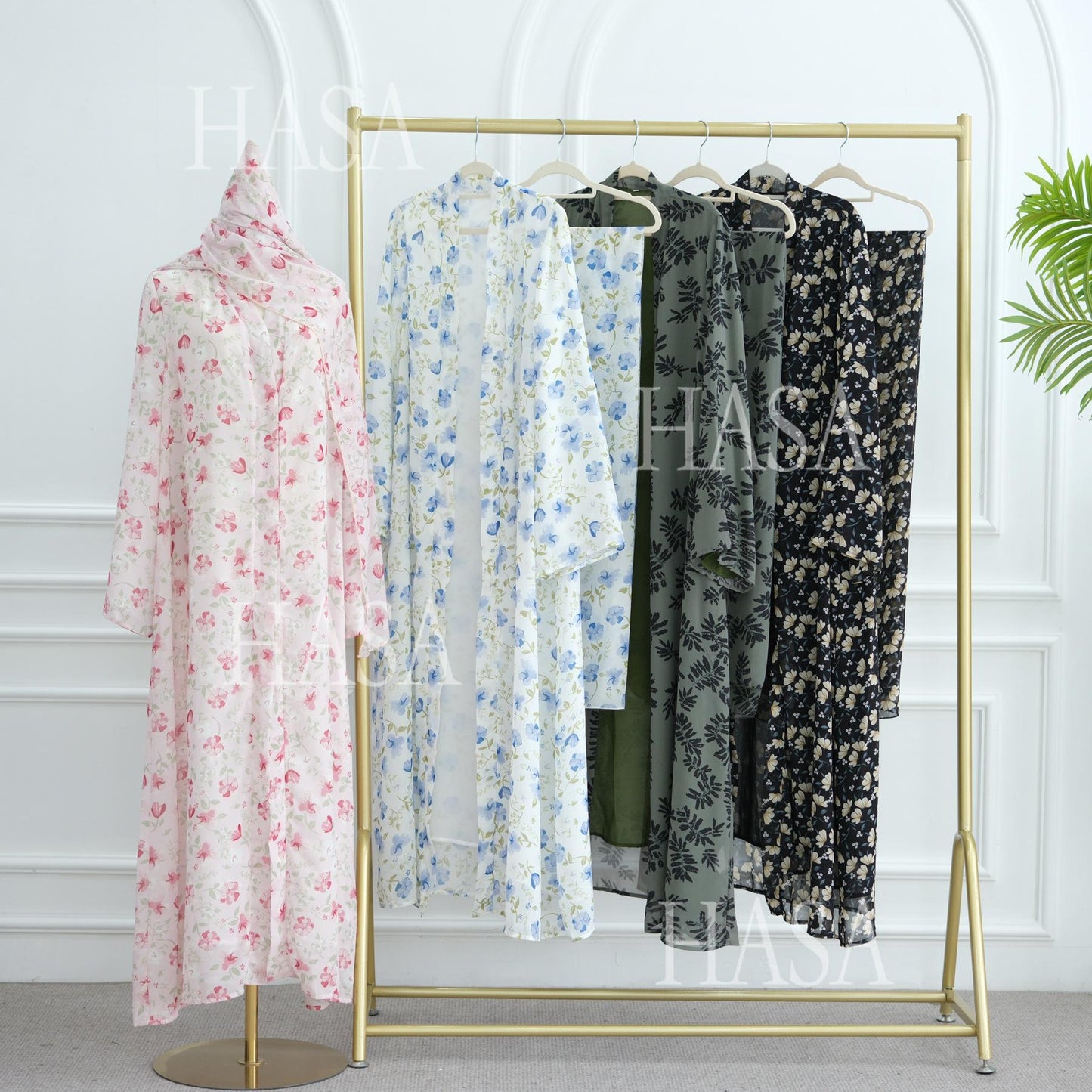 LUMAYA6515 Summer Printed Chiffon Jacket and Headscarf Two-Piece Set