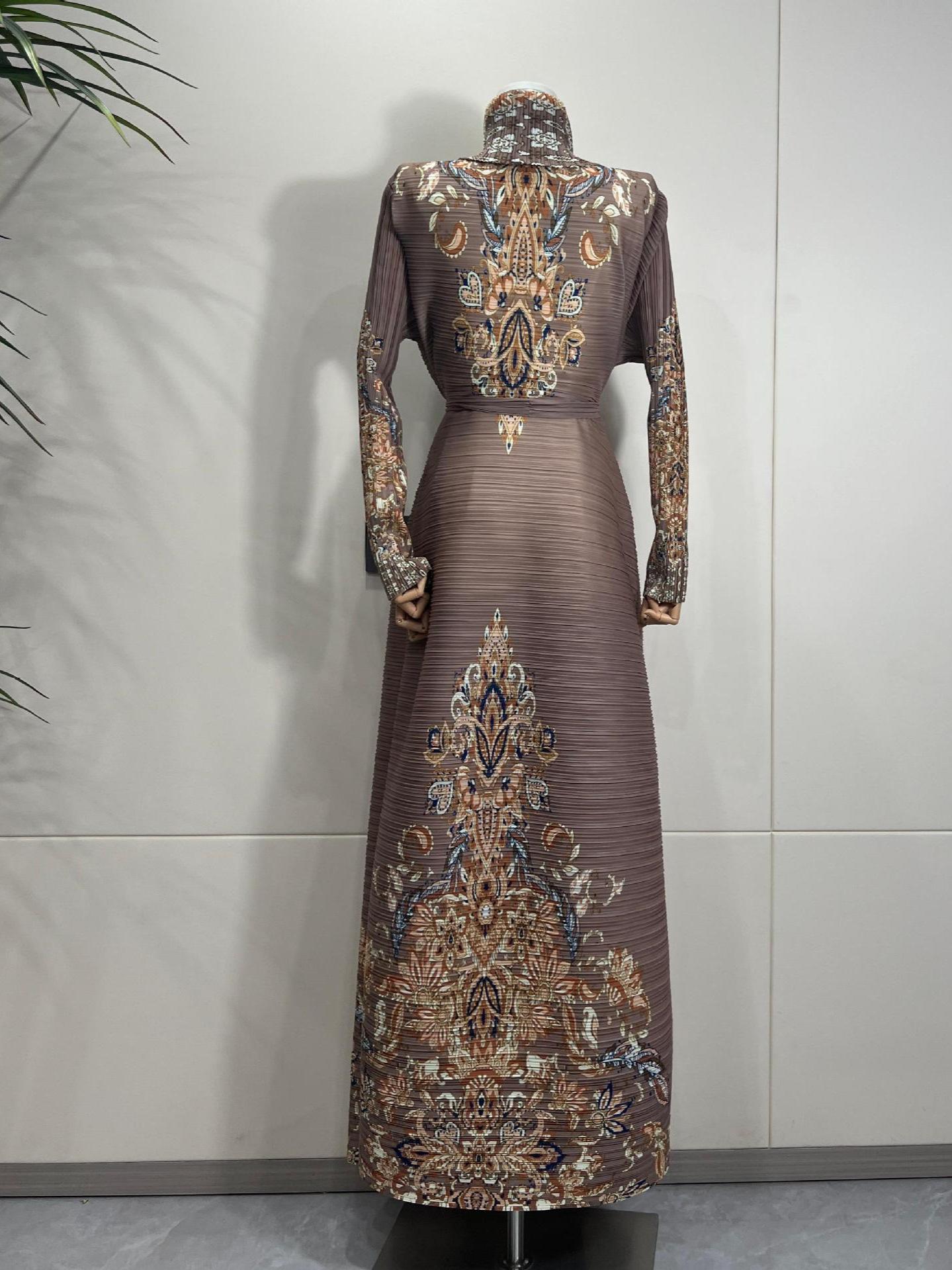 LUMAYA6715 Timeless Taupe  Elevated Abaya with Luxurious Patterned Details