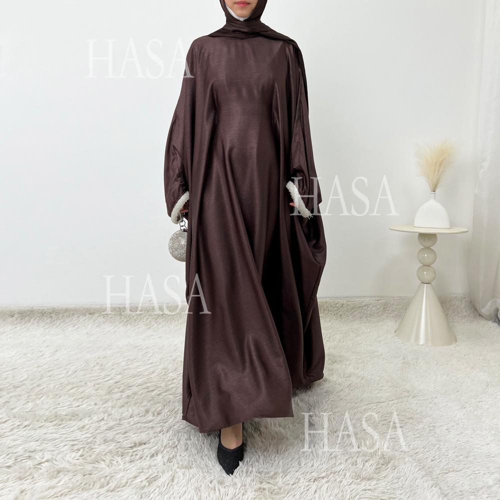 LUMAYA6496 Simple and Elegant Bat Sleeve Beaded Robe Dress (headscarf Not Included)