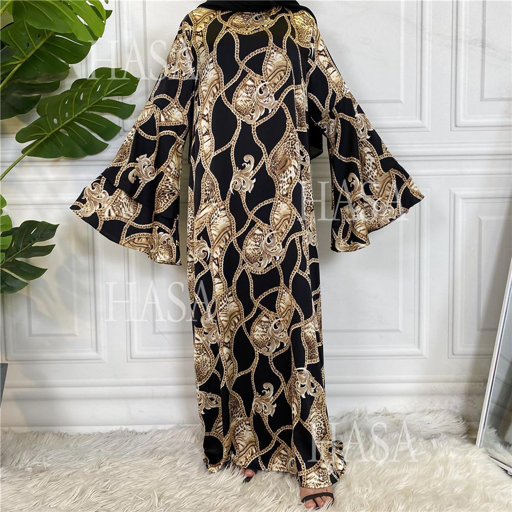 LM6590 Fashionable Printed Loose-fitting Dress with Lace-up Design and Wide Swing