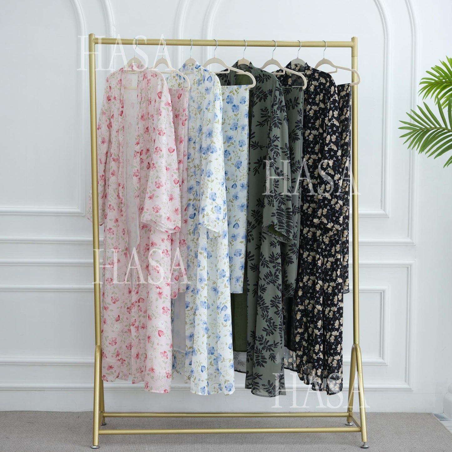 LUMAYA6515 Summer Printed Chiffon Jacket and Headscarf Two-Piece Set