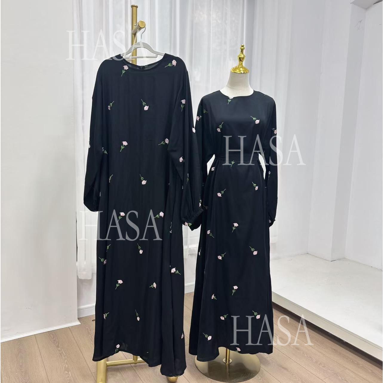 LUMAYA5871 Flower Embroidered Two-piece Dress | Elegant Swing + Belt Design