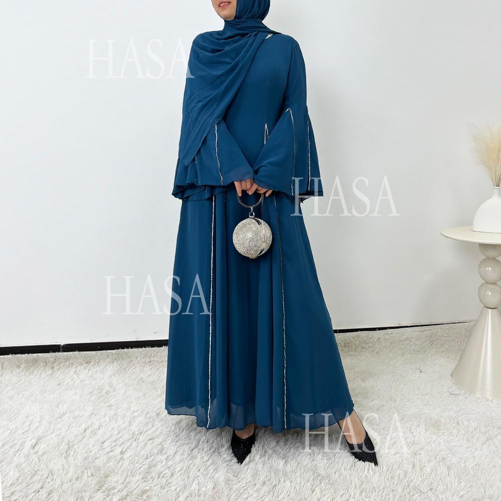 LUMAYA6497 Solid Color Light Luxury Chiffon Long Skirt Suit
