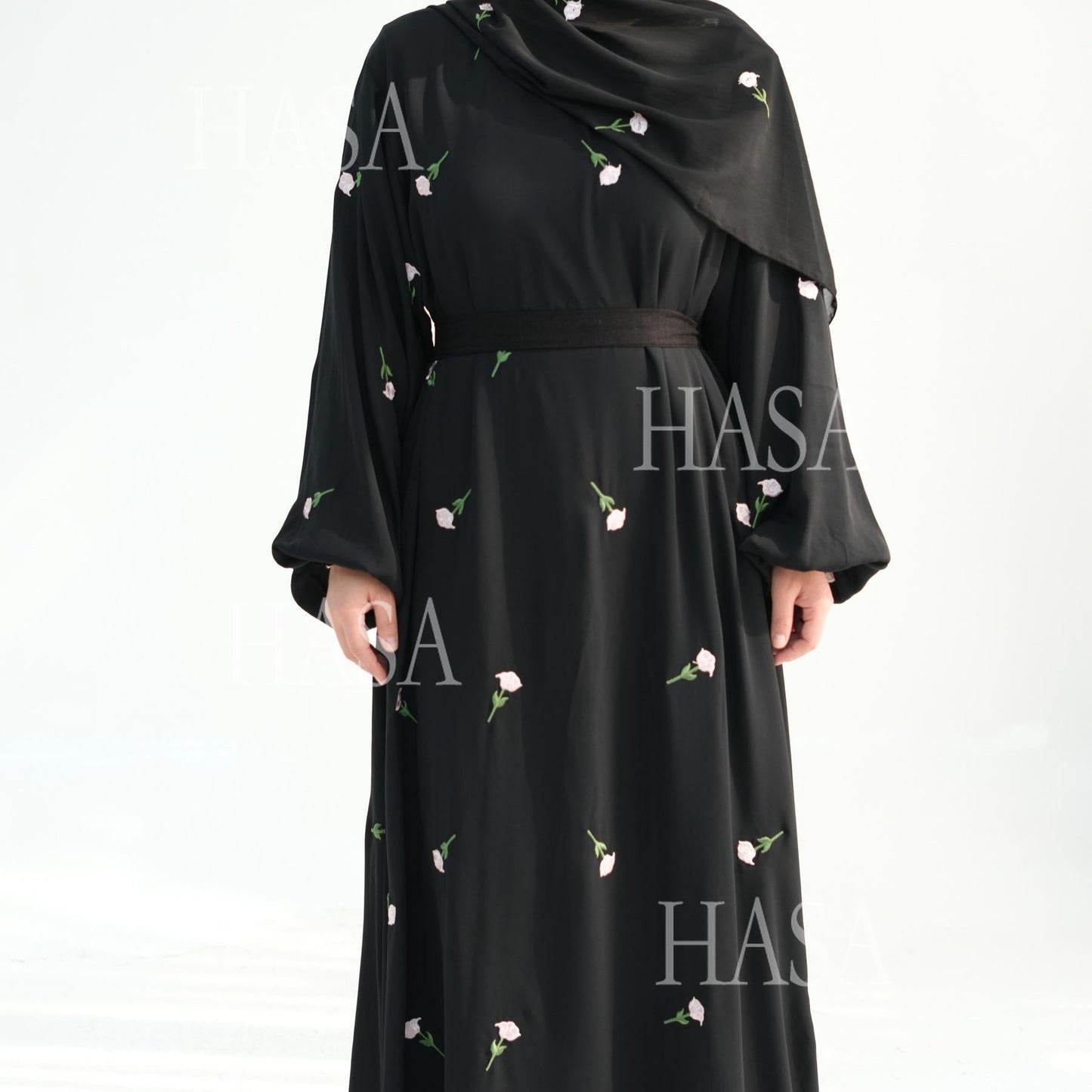 LUMAYA5871 Flower Embroidered Two-piece Dress | Elegant Swing + Belt Design