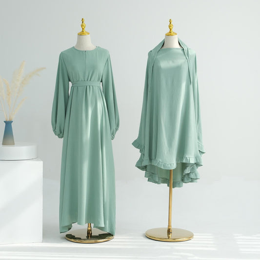 LUMAYA LM1176 2pcs Set Front Zipper and Pocket Abaya with Khimar
