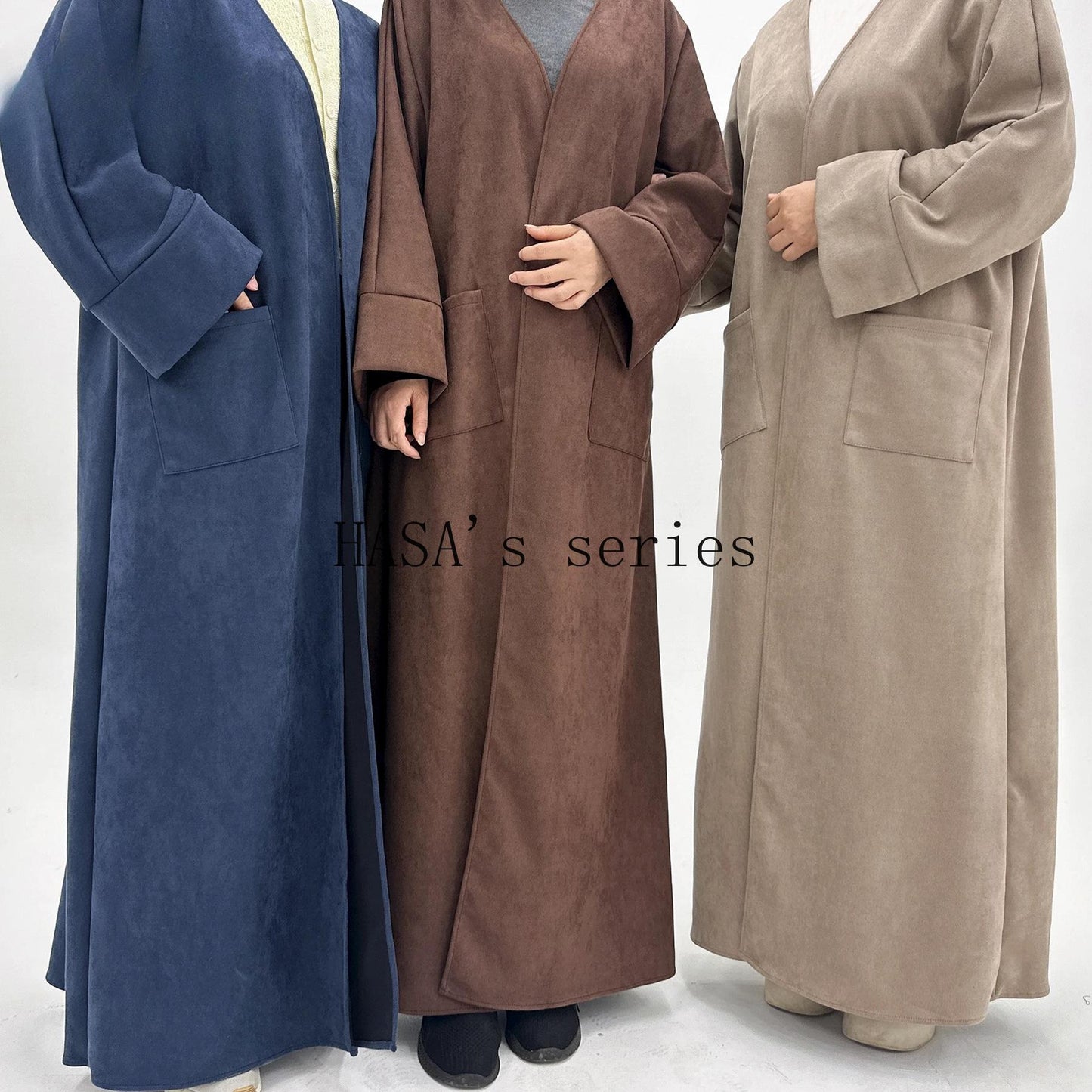 LUMAYA5148 Suede-textured, Simple Cardigan-style Long Robe, A Loose and Comfortable Dress for Autumn and Winter.