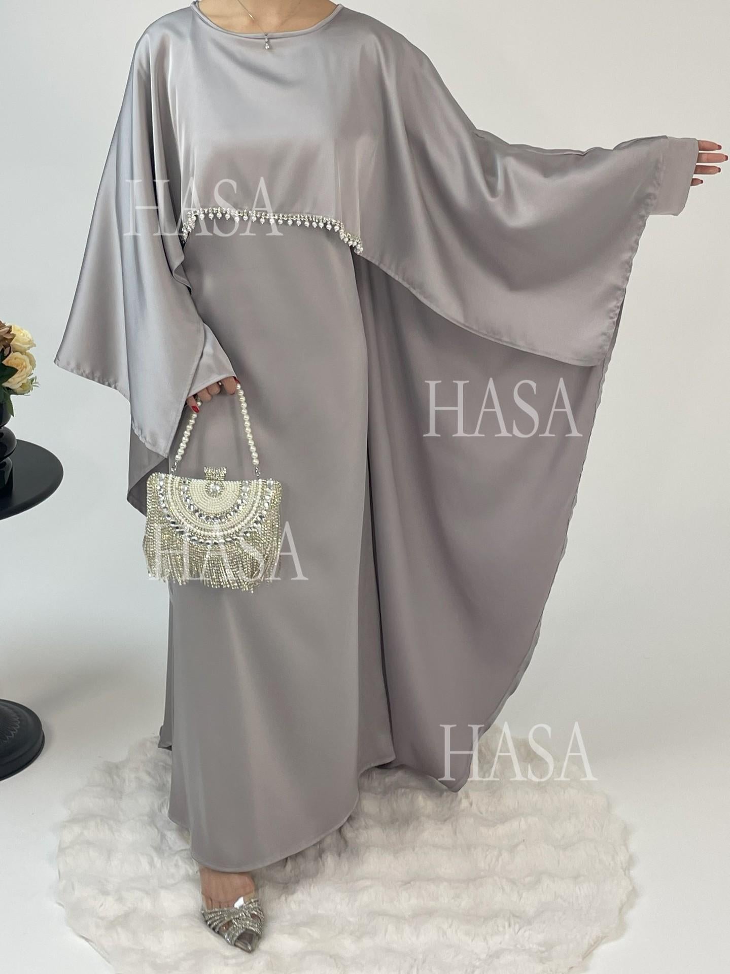 LM6570 Elegant Cape-style Satin Dress Robe for Women