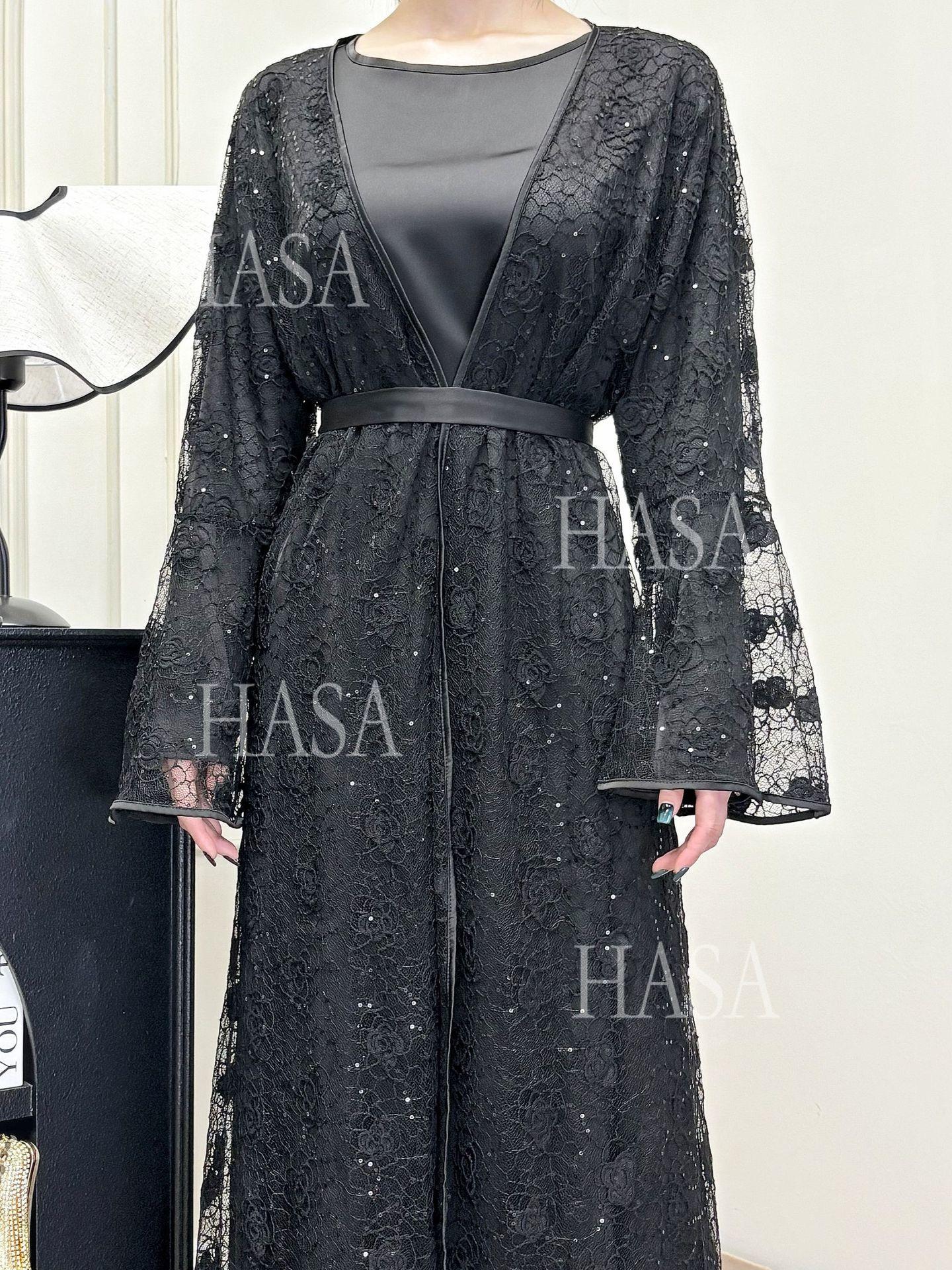 LUMAYA6482 Soft Lace Maxi Dress Set, Simple Loose Design