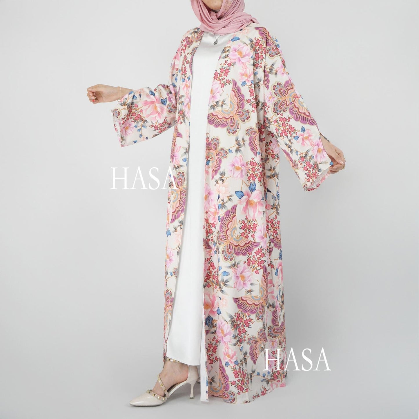 LUMAYA6323 Airy Summer Cardigan with Delicate Floral Prints