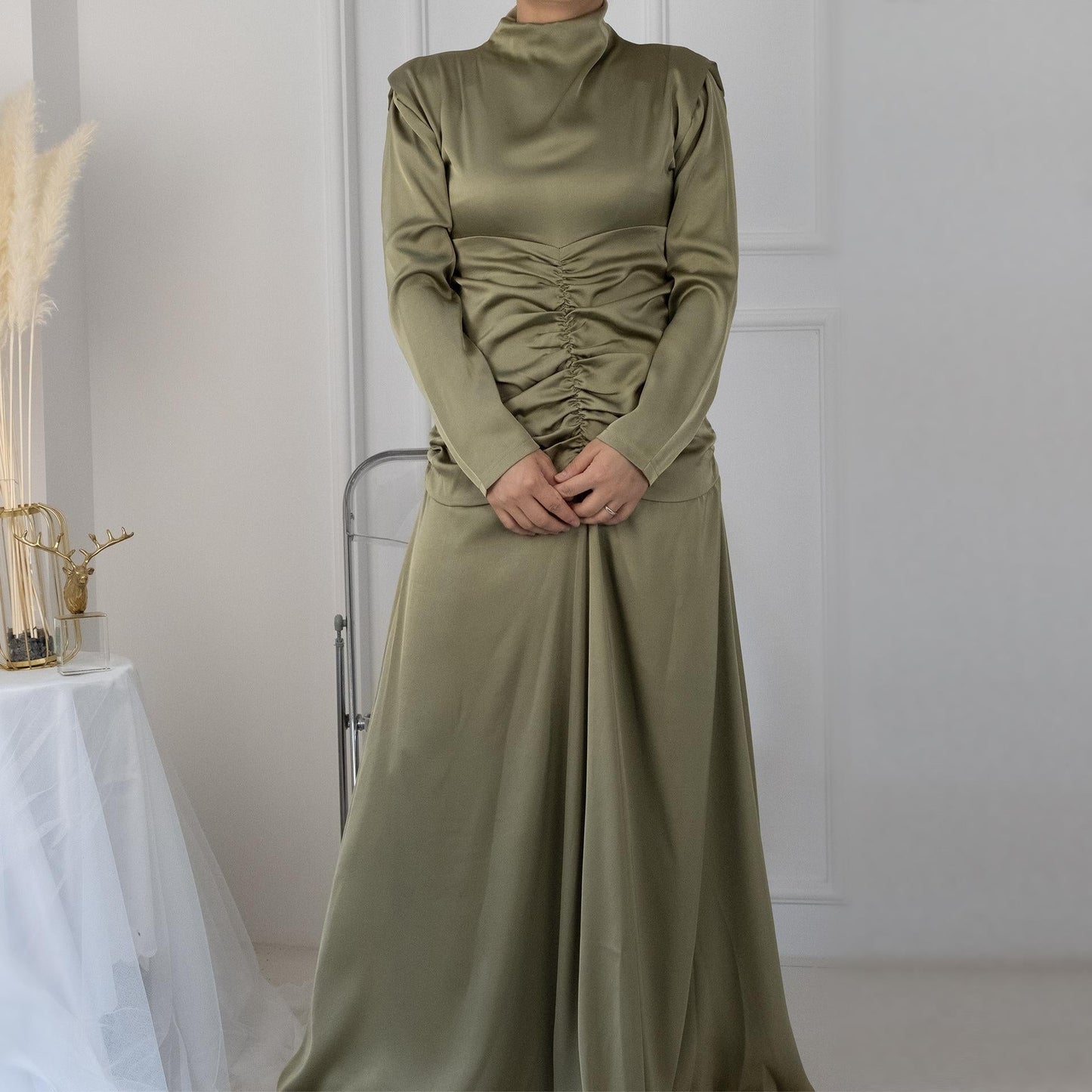LUMAYA LUMAYA1020 Solid Color High Neck Slimming Robe Dress