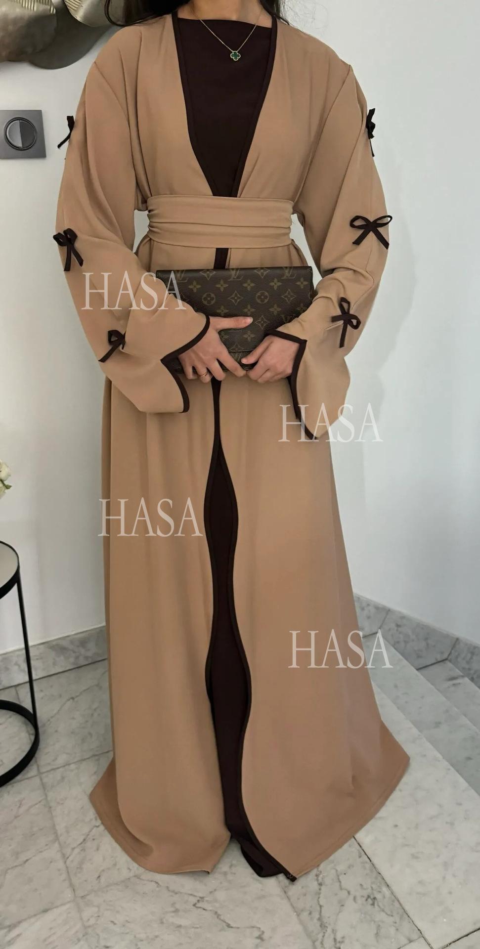 LUMAYA5862 Elegant Wavy-edge Bow Robe (with Belt) for A Feminine Look