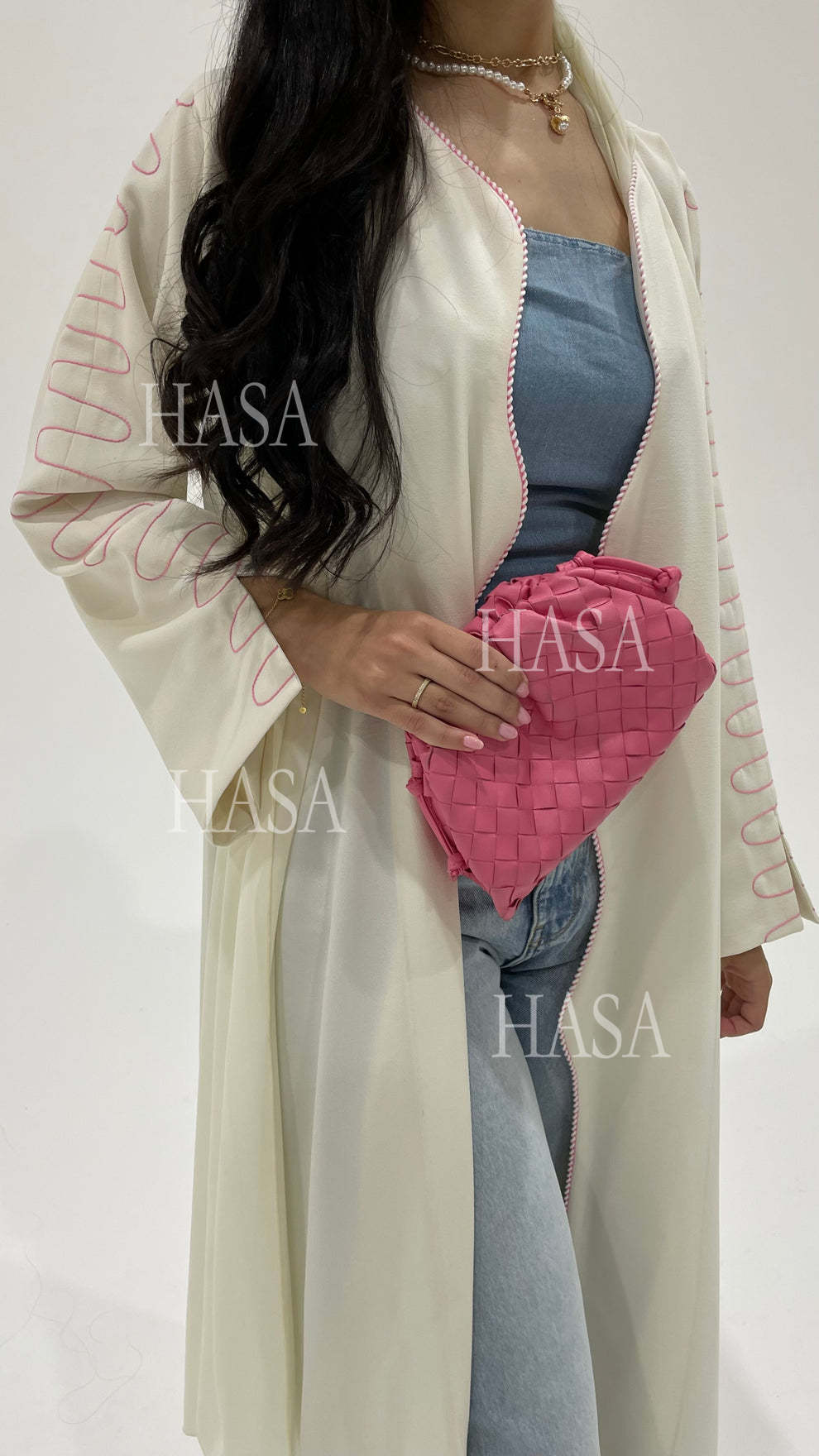 LMSA's Series LM6582 Abaya Women's Long Embroidered Cardigan Jacket with Wavy Edges