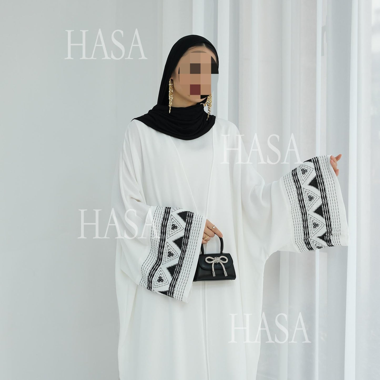 LUMAYASA's Series LUMAYA6506 Long Wide Sleeve Embroidered Robe Cardigan (No Headscarf)