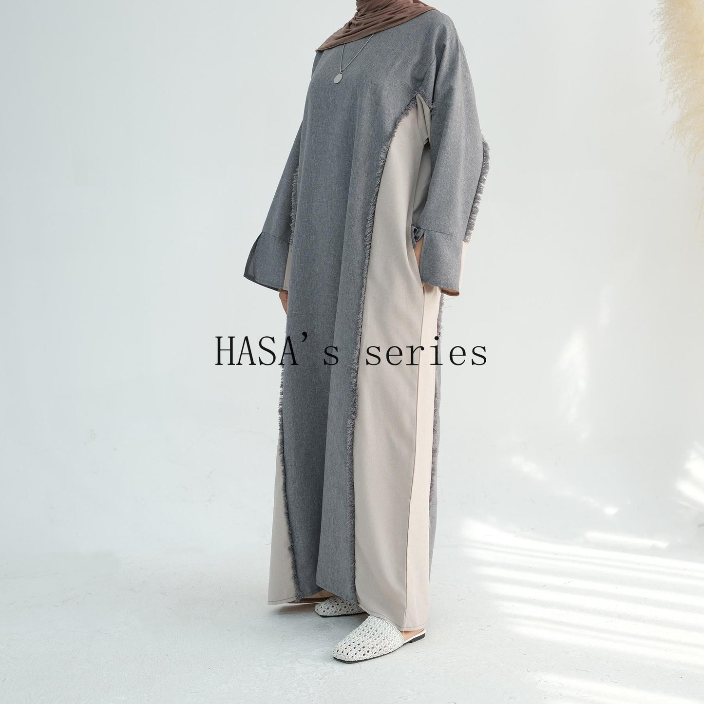 LUMAYA5508 Elegant patchwork robe - lightweight and comfortable, showing fashion taste plain casual dress