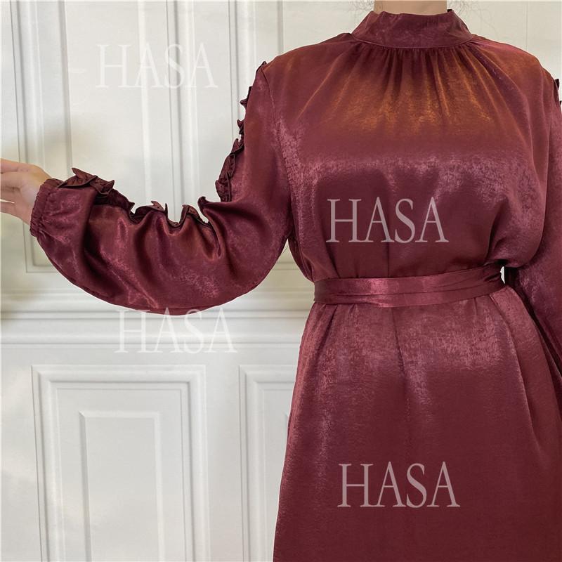 LM6591 Solid Color Turtleneck Long Sleeve Dress with Pleated Waistband