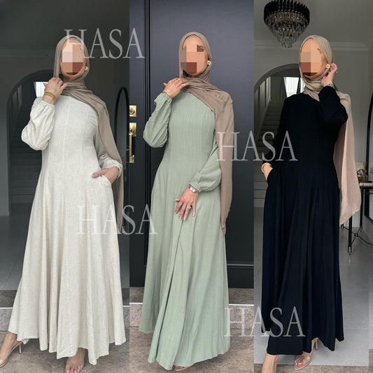 LMSA LM5868 Solid Color Swing Comfortable  Dress Robe Waist Cinching