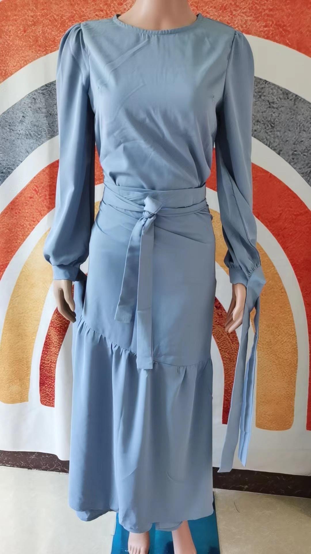 LUMAYA LUMAYA0823 2pcs Set Long Sleeved with Lace Up LMlf Length Dress