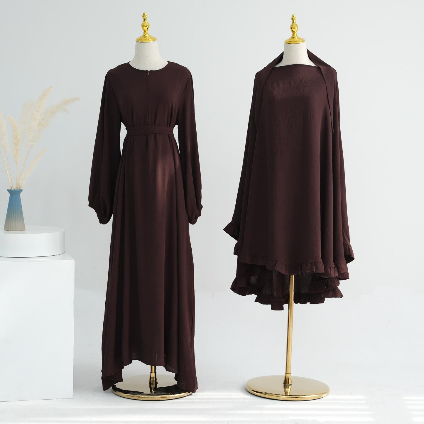 LUMAYA LM1176 2pcs Set Front Zipper and Pocket Abaya with Khimar