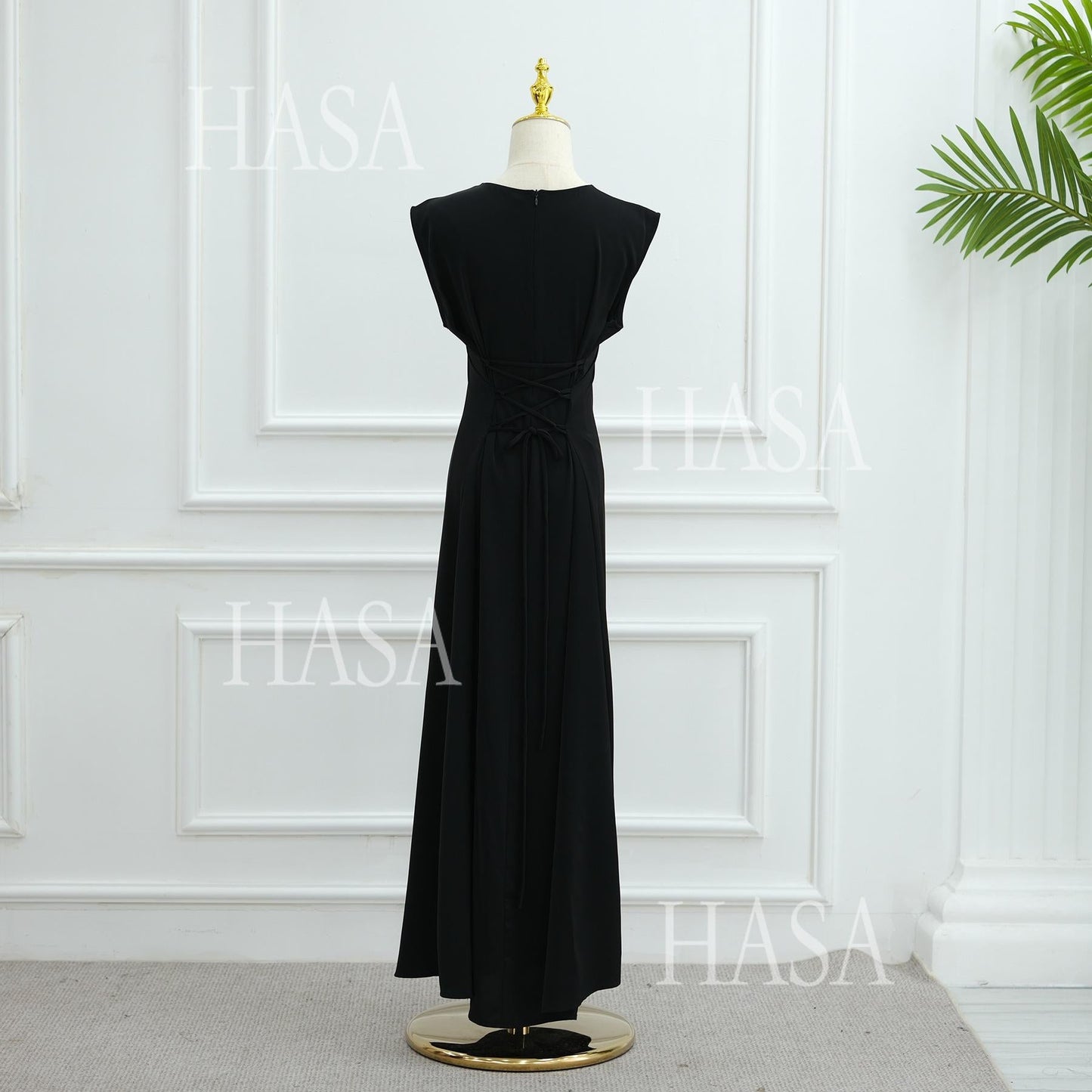 LUMAYA6470 Sleeveless Long Dress with Adjustable Back Lacing