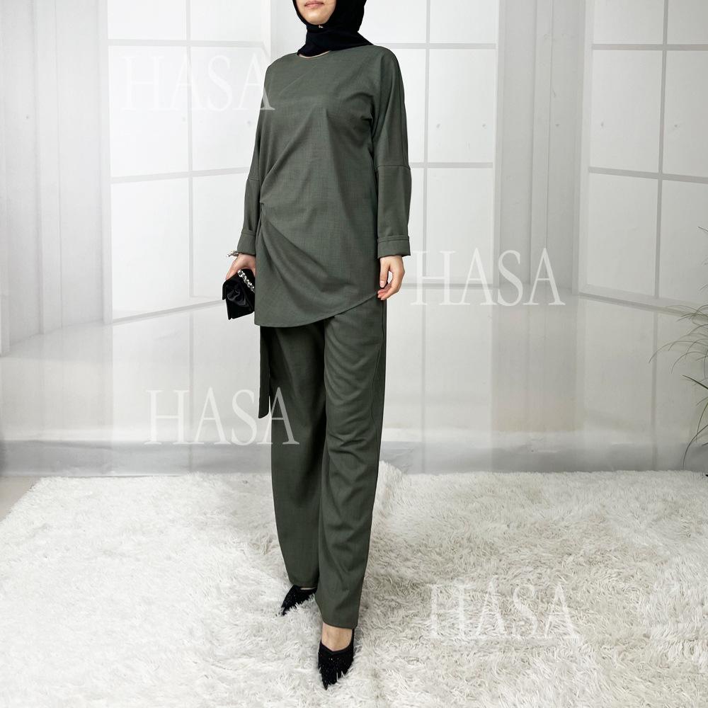 LUMAYA5856 High-end Imitation Linen Two-piece Suit (excluding Headscarf), Fashionable and Comfortable New Experience