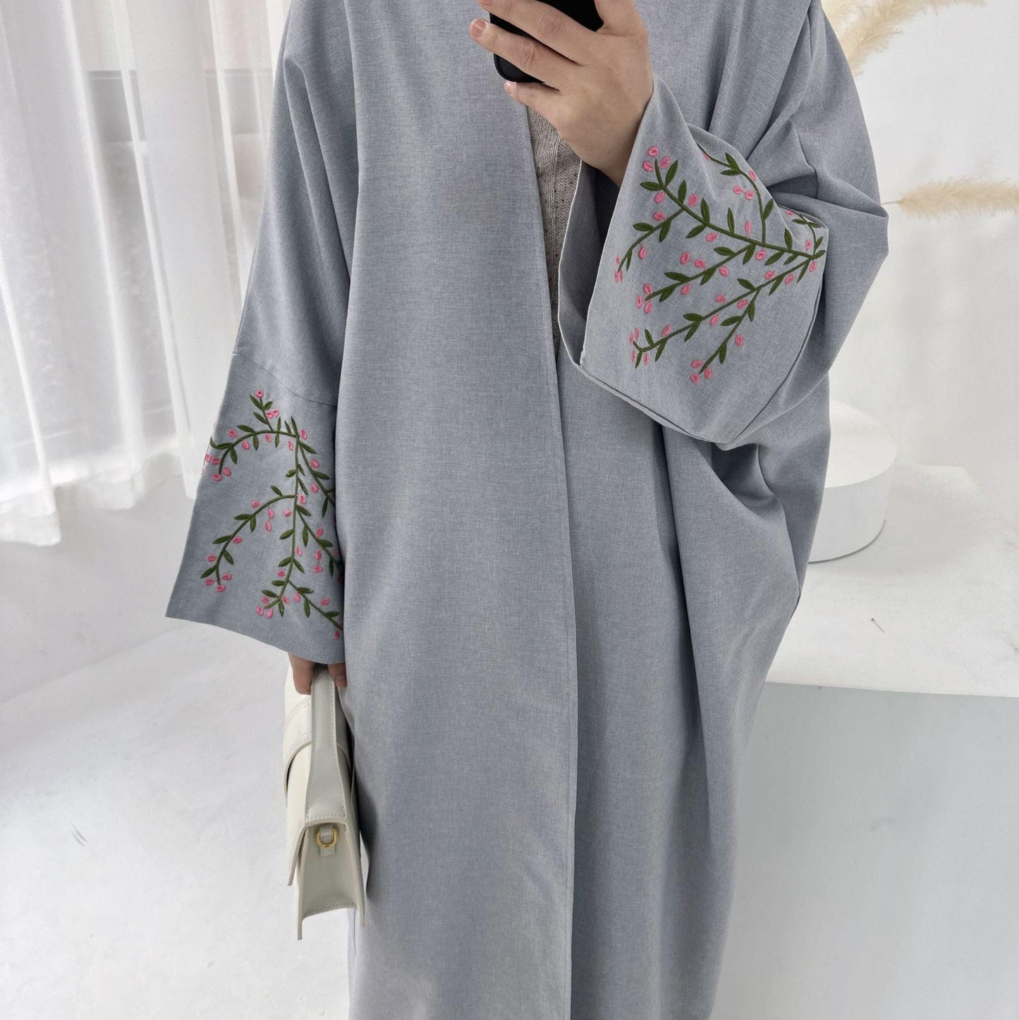 LUMAYA LUMAYA1046 Flower Embroidery Elegant Cardigan Robe