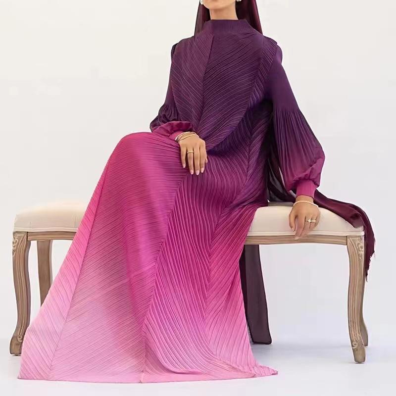 LUMAYA5824 Women's clothing gradual cLUMAYAnge color lantern sleeves high sense middle east dress