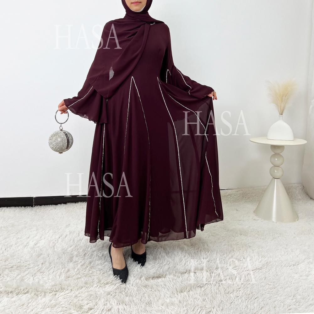 LUMAYA6497 Solid Color Light Luxury Chiffon Long Skirt Suit