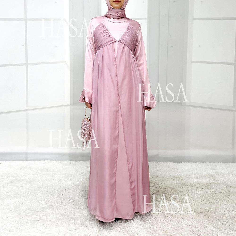LUMAYA5858 Elegant Bright Satin Robe (without Headscarf), Clever Splicing Creates Multi-faceted CLUMAYArm