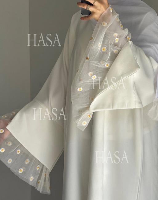 LUMAYA6564 Lace Daisy Embellished Long Dress Robe