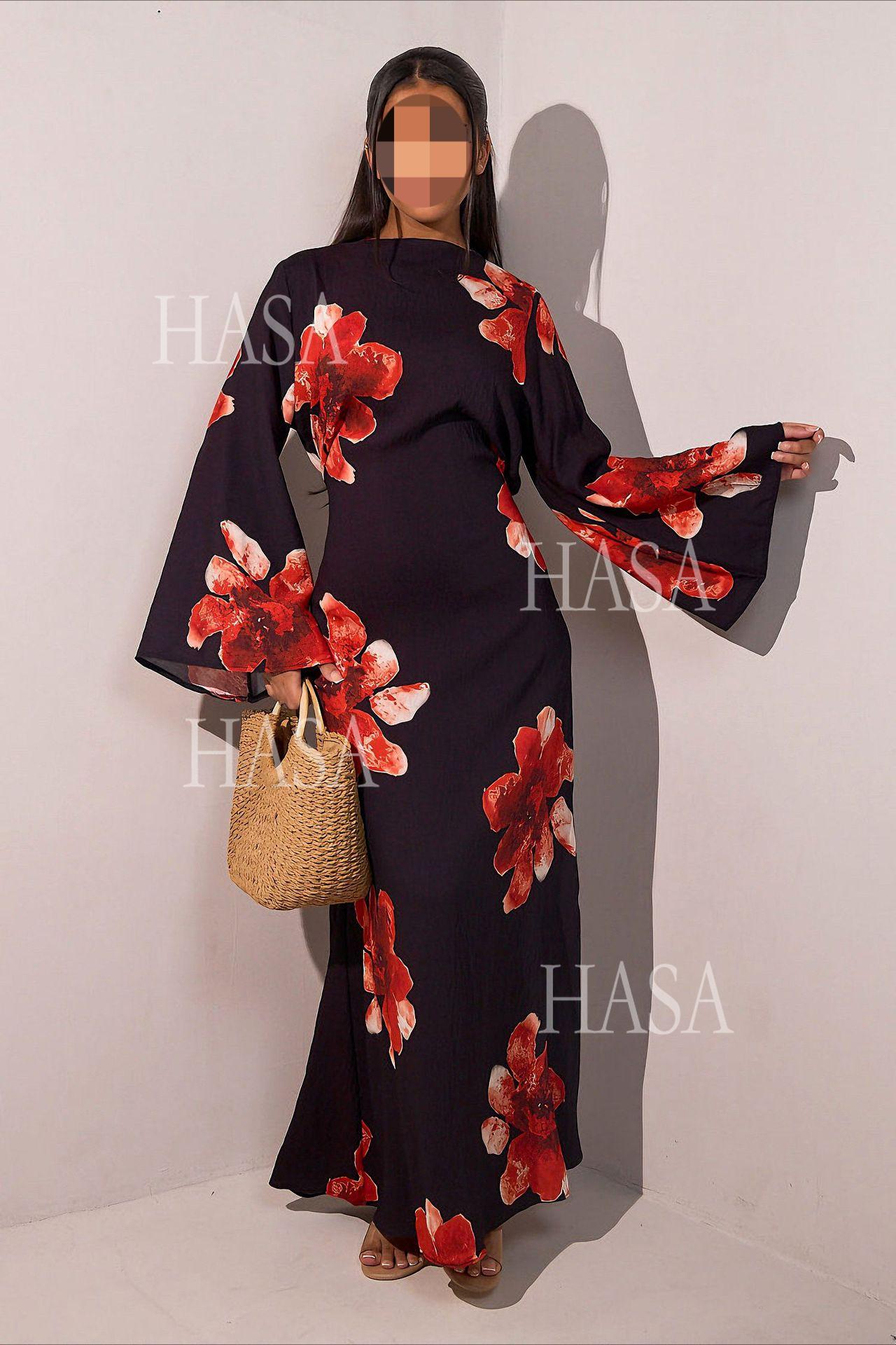 LUMAYA6503 Long-sleeved Waist-length Printed Dress (one Piece)