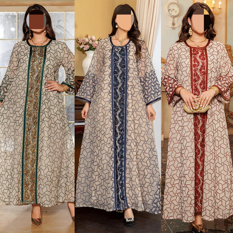 LM6668 A Simple and Elegant Long Dress Adorned with Mesh Embroidery.