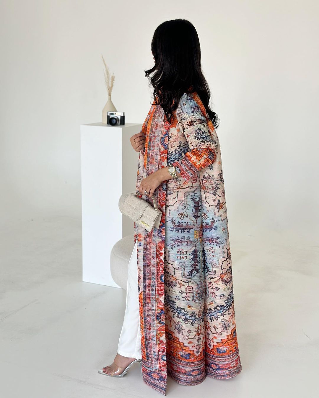 LUMAYA6730  Multicolor Printed Abaya with Traditional Motifs