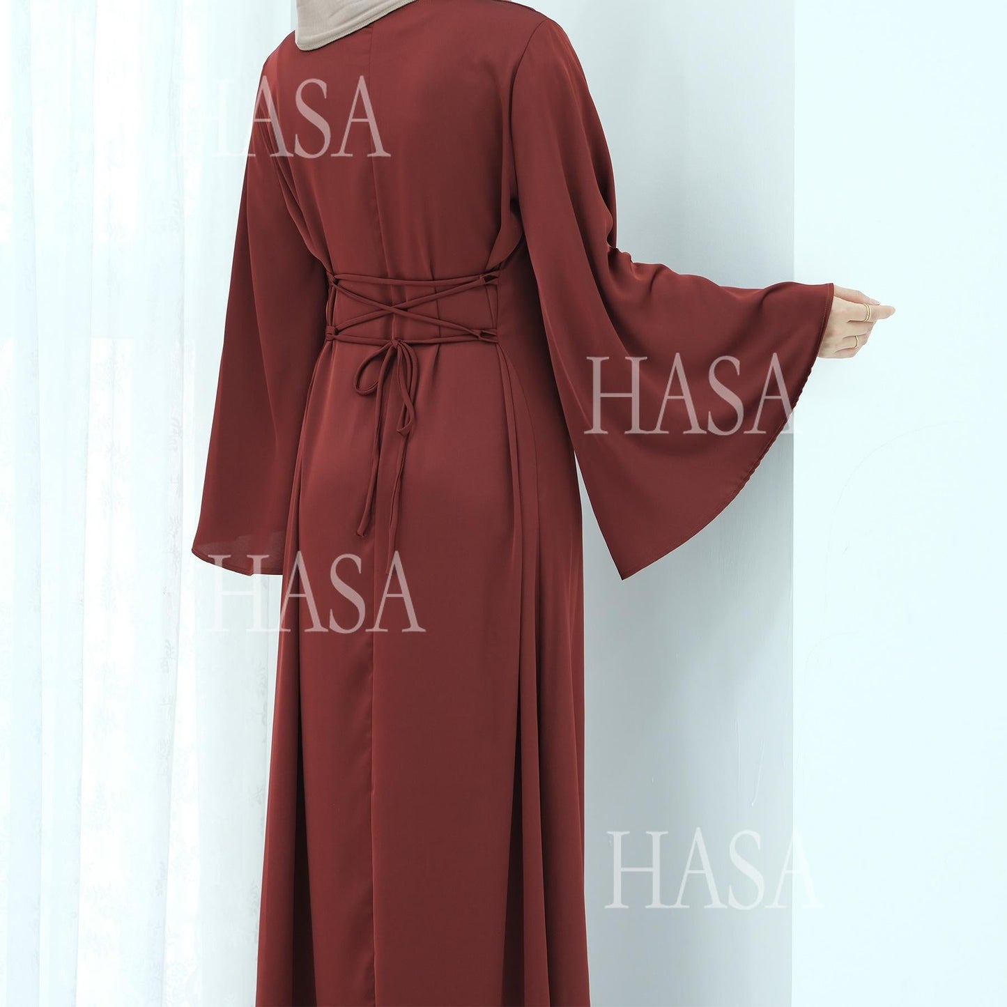 LUMAYA6478 Simple Long Dress with Wide Sleeves, One-piece and Smooth Style