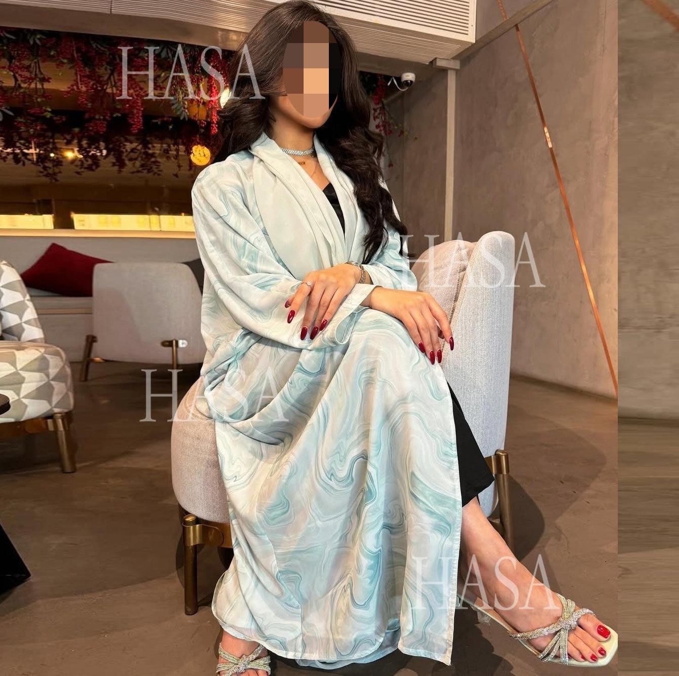 LM6635 Abaya chiffon printed two-piece set (including headscarf)