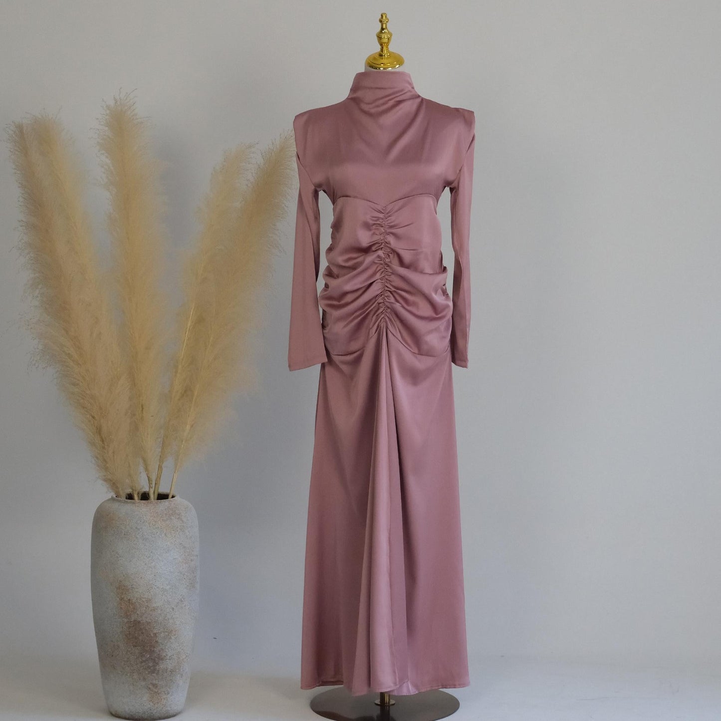 LUMAYA LUMAYA1020 Solid Color High Neck Slimming Robe Dress