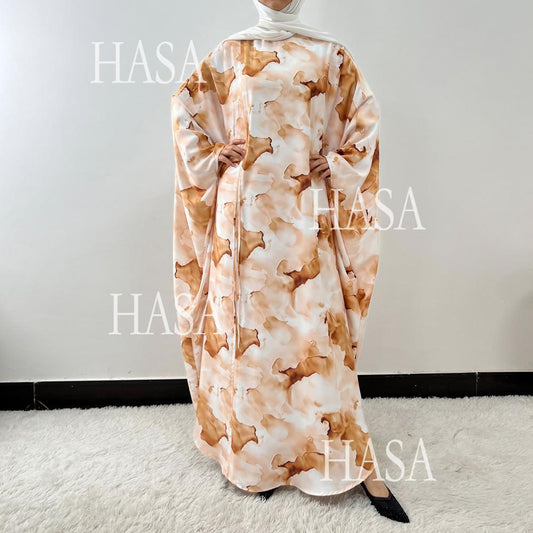LUMAYA6502 Loose-fitting Printed Robe (headscarf Not Included)