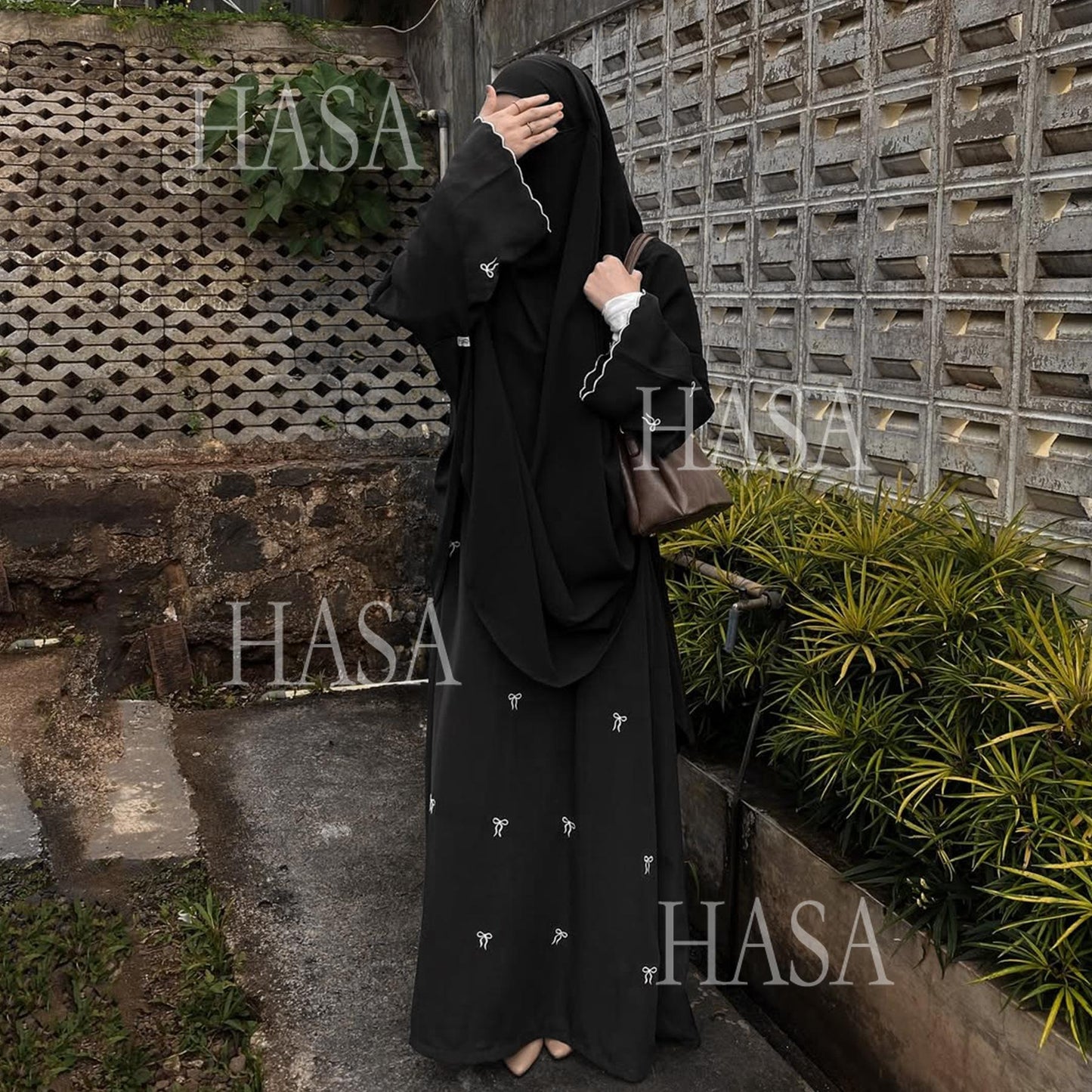 HA6558 Bow Embroidered Long Sleeve Dress - Swing Fashion Style