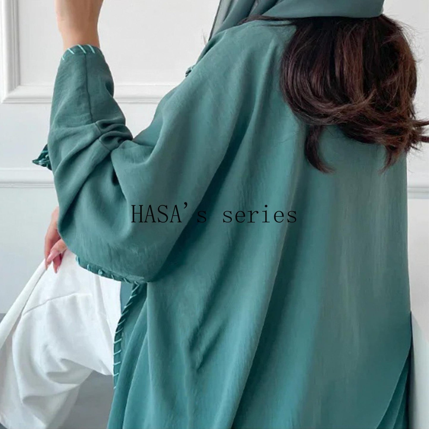 LUMAYA4843 Simple Cardigan and Headscarf Two-piece Set.