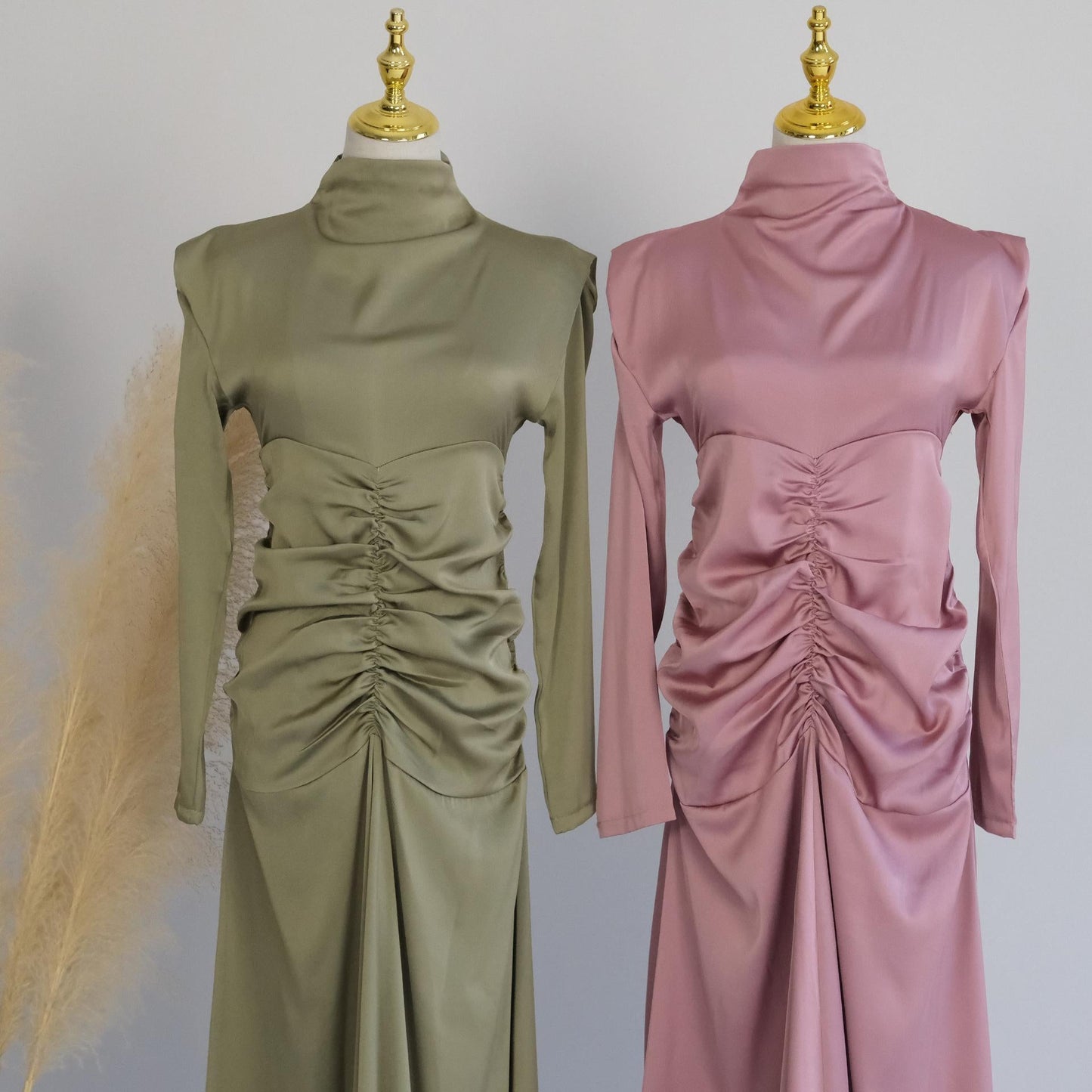 LUMAYA LUMAYA1020 Solid Color High Neck Slimming Robe Dress
