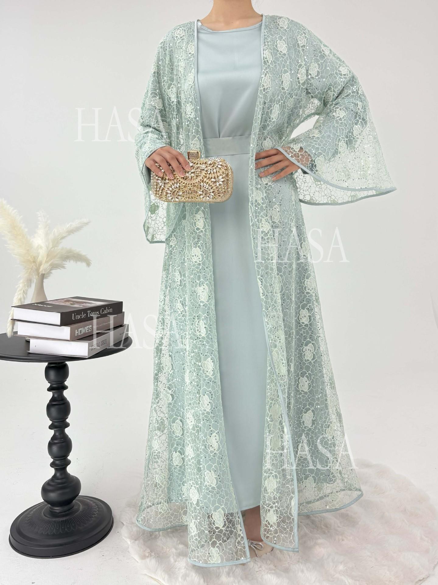 LUMAYA6482 Soft Lace Maxi Dress Set, Simple Loose Design