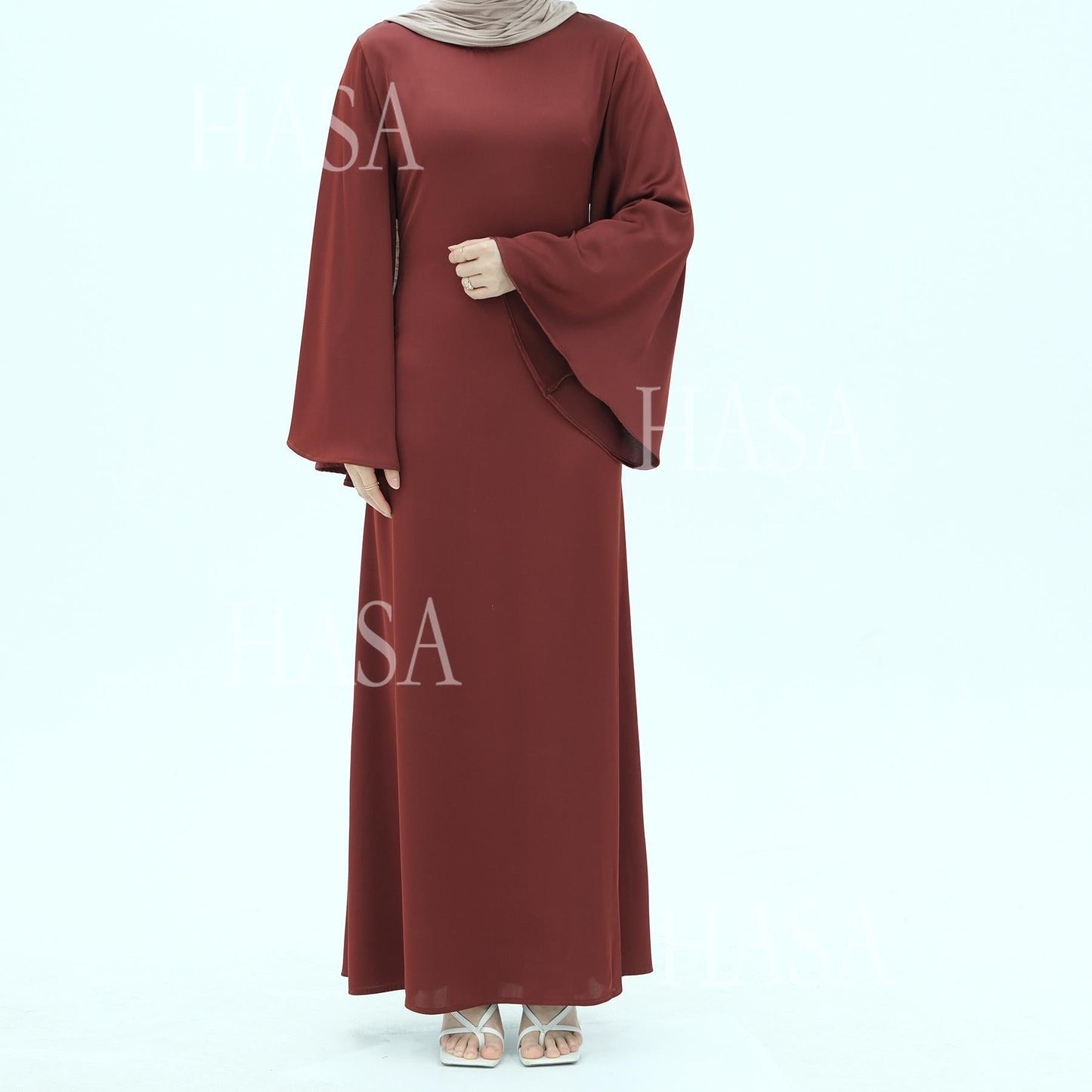 LUMAYA6478 Simple Long Dress with Wide Sleeves, One-piece and Smooth Style