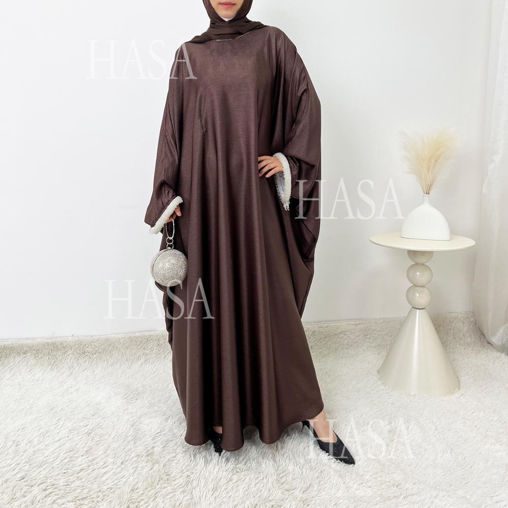 LUMAYA6496 Simple and Elegant Bat Sleeve Beaded Robe Dress (headscarf Not Included)