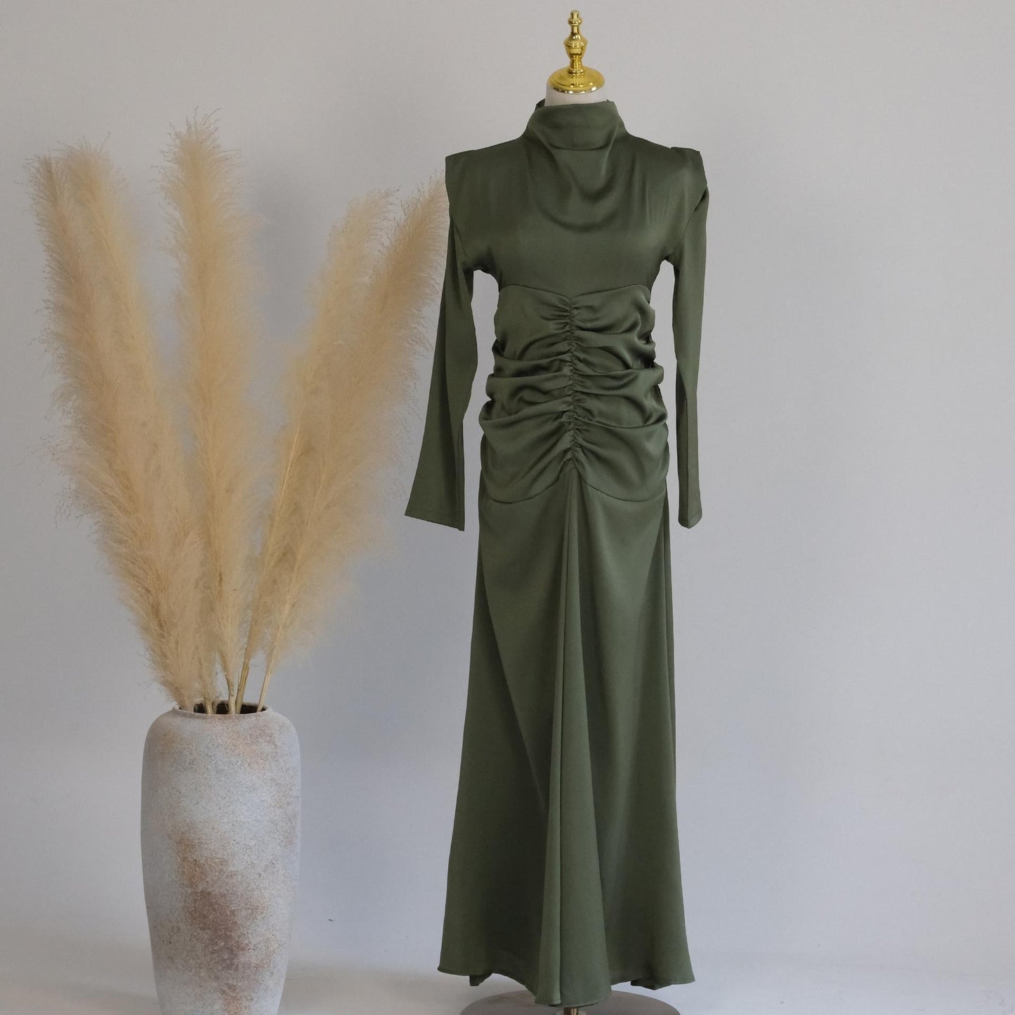 LUMAYA LUMAYA1020 Solid Color High Neck Slimming Robe Dress