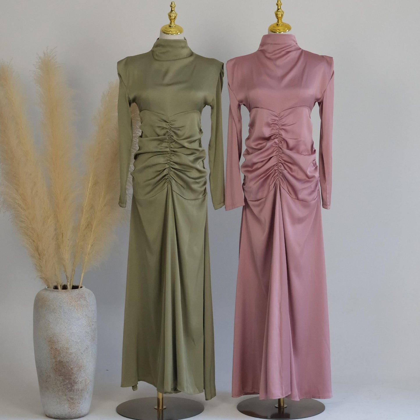 LUMAYA LUMAYA1020 Solid Color High Neck Slimming Robe Dress
